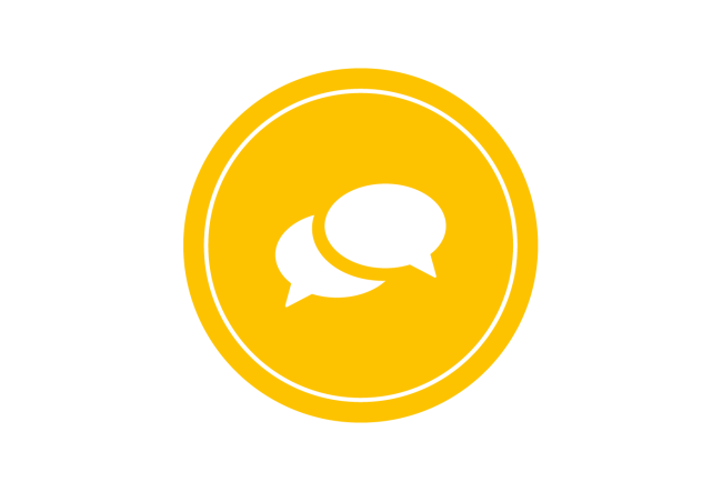Two speech bubbles in a circle.